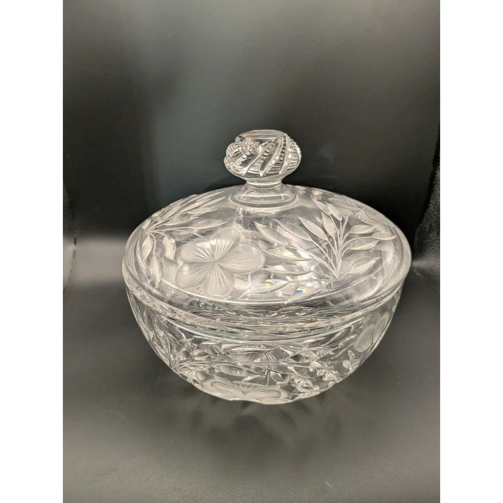 Vintage Heavy Cut Glass Crystal Covered Server